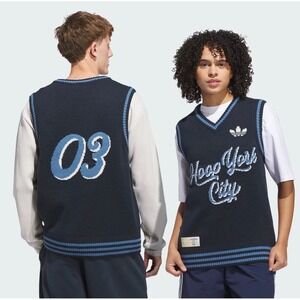 Adidas Originals Hoop York City Sweater Vest Navy Blue Knit Basketball NWT